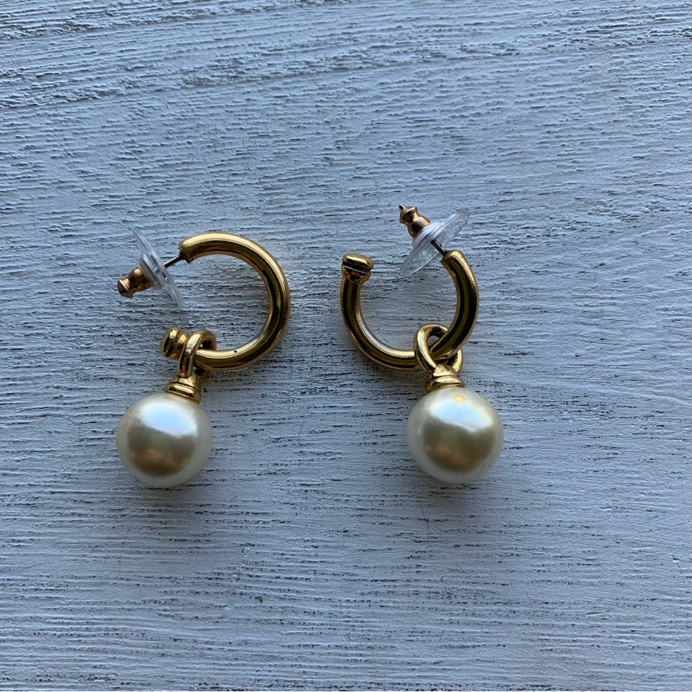 Pearl Hoop Earrings Small Gold-Tone Hoop Pierced